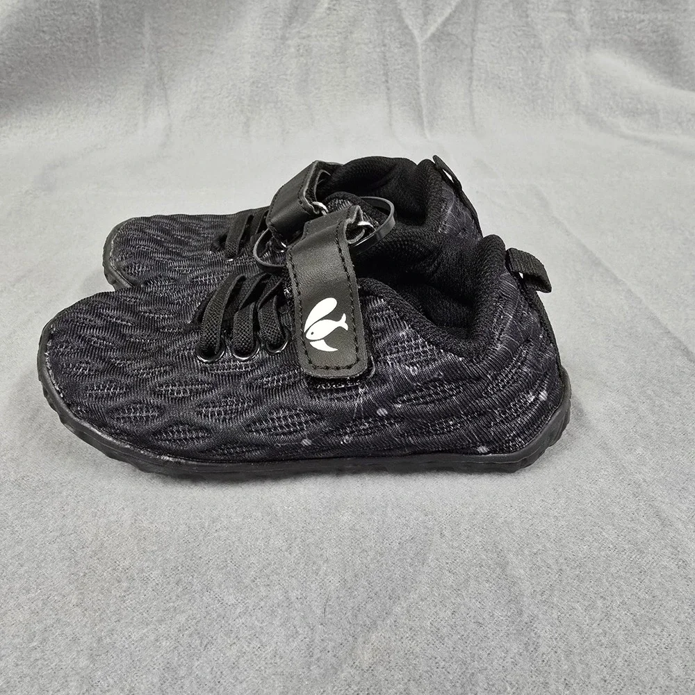 Kids Black Barefoot Water Shoes Mesh Minimalist Sneakers Hook Loop Strap 5.5in